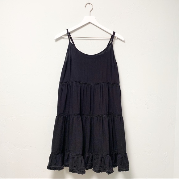 Mossimo Black Tiered Swing Dress Fringe 
